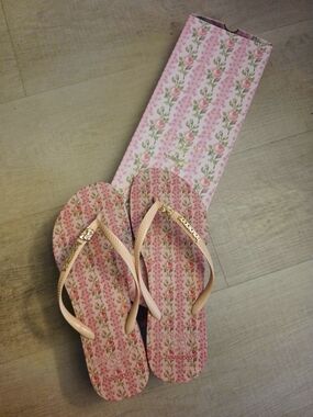 LoveShackFancy Pink Floral Flip Flop Sandals